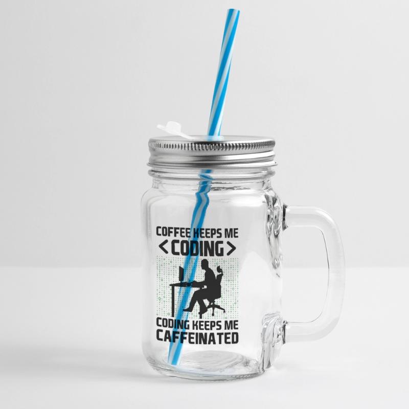 Coffee Coding Programmer Coder Developer Nerd Coff Glass jar with handle and screw cap