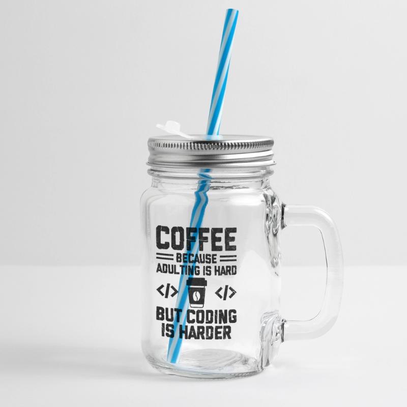 Coffee Coding Programmer Coder Developer Nerd Coff Glass jar with handle and screw cap