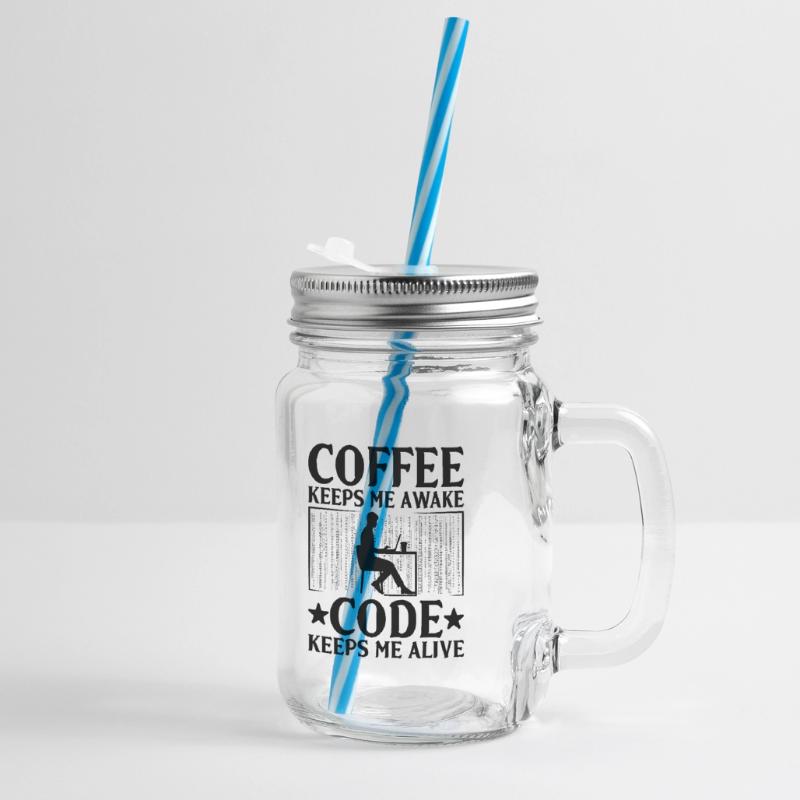 Coffee Coding Programmer Coder Developer Nerd Coff Glass jar with handle and screw cap