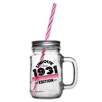 Unique Since 1931 Edition Birthday Vintage 1931 - Glass jar with handle and screw cap - clear - Right