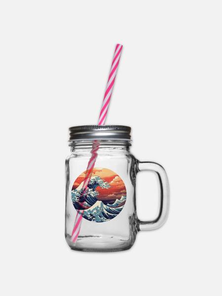 Große Welle The Great Wave Kanagawa - Henkelglas mit Schraubdeckel - Klar