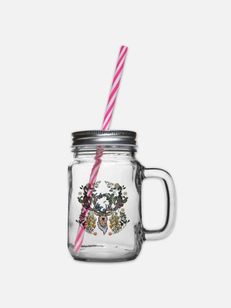Hirschkopf Frühling Natur Blumen Hirsch Geweih - Henkelglas mit Schraubdeckel - Klar