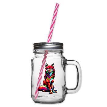 Bunte Pop Art Roter Wolf Liebhaber Wölfe - Henkelglas mit Schraubdeckel - Klar - Rechts