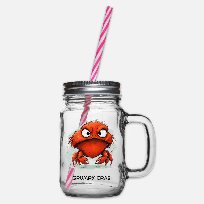 Grumpy Crab - Mürrische Cartoon Krabbe Design - Glass jar with handle and screw cap - clear