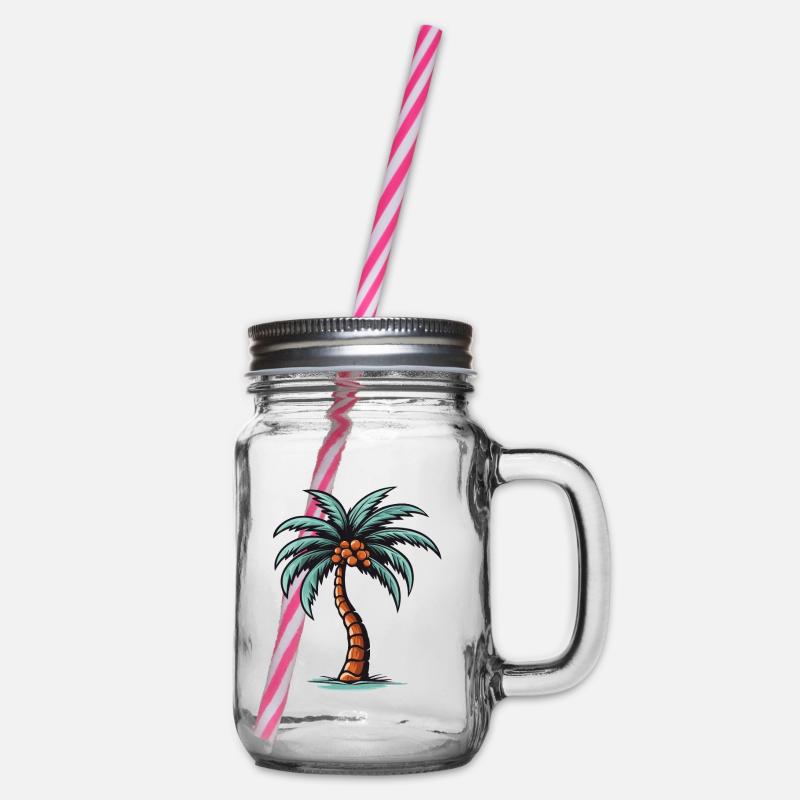 Palm Tree Icon - Glass jar with handle and screw cap - clear