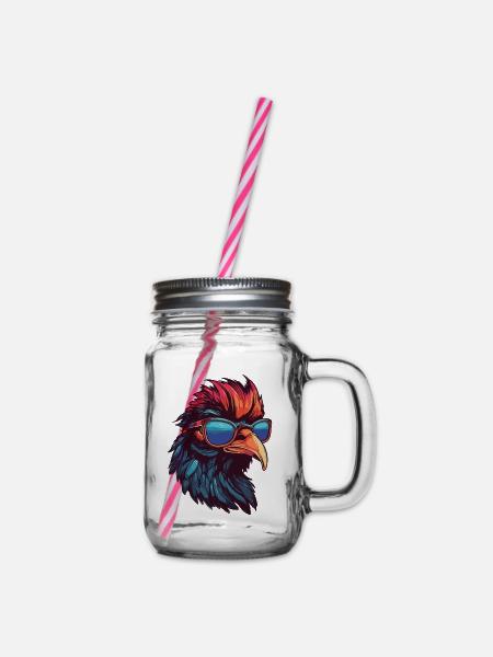 Hahn Hipster Cool Party - Henkelglas mit Schraubdeckel - Klar
