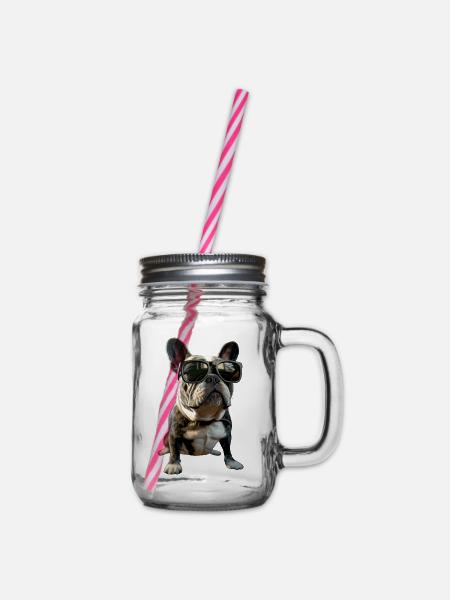 Französische Bulldogge Hund Motiv Bulldoggen Dogge - Henkelglas mit Schraubdeckel - Klar