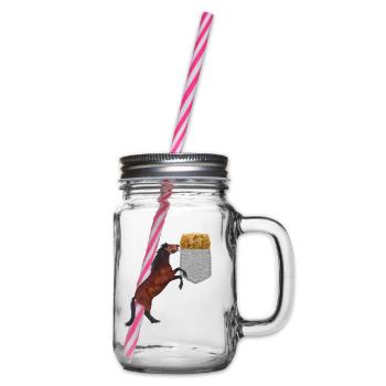 Pferd, das Nach Heu In Ihrer Falschen Tasche Greift Lustig - Henkelglas mit Schraubdeckel - Klar - Rechts