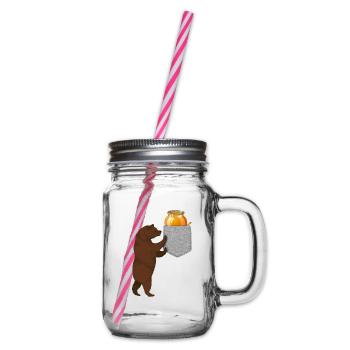 Bear Reaching For Honey Barrel In Your Fake Pocket - Glass jar with handle and screw cap - clear - Right