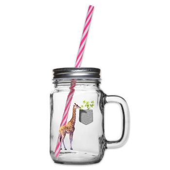 Giraffe Reaching For Branch With Leaves In Pocket - Glass jar with handle and screw cap - clear - Right