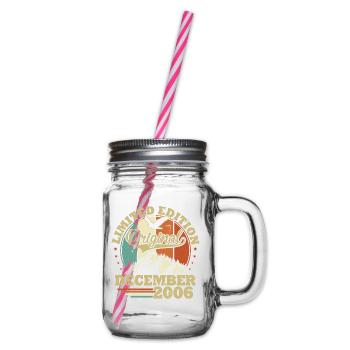 Original December 2006 Vintage Birthday Gift - Glass jar with handle and screw cap - clear - Right