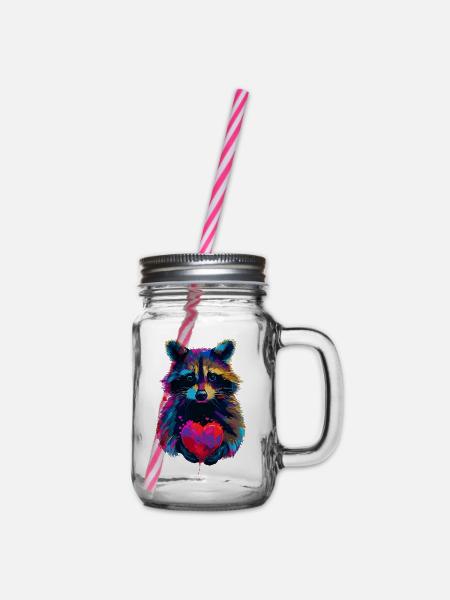 Waschbär - Henkelglas mit Schraubdeckel - Klar