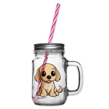 Cocker Spaniel Dog Comic Cute - Glass jar with handle and screw cap - clear - Right