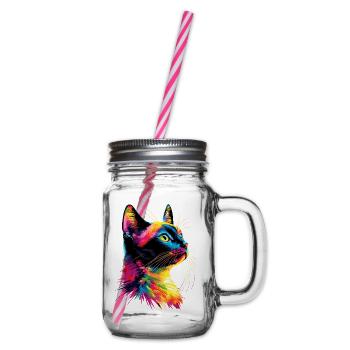 Katze Bunt Regenbogen Farben Popart Cat Mom Katzen - Henkelglas mit Schraubdeckel - Klar - Rechts