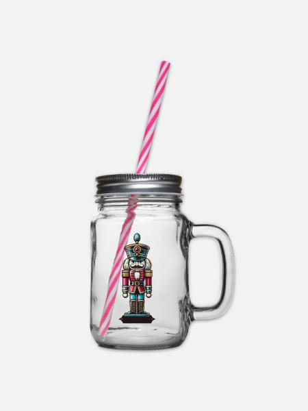 Weihnachtlicher Nussknacker Retro Stil - Henkelglas mit Schraubdeckel - Klar