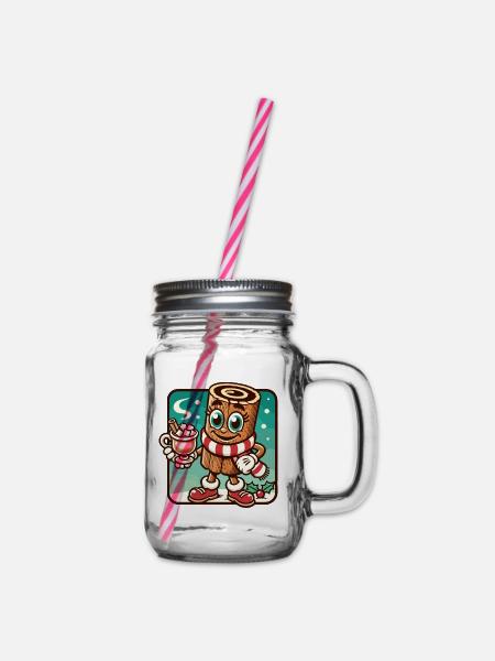 Heiße Schokolade Mit Zimt Cartoon Weihnachtlich - Henkelglas mit Schraubdeckel - Klar