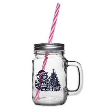 Cheerful raccoon with Christmas tree - Glass jar with handle and screw cap - clear - Right