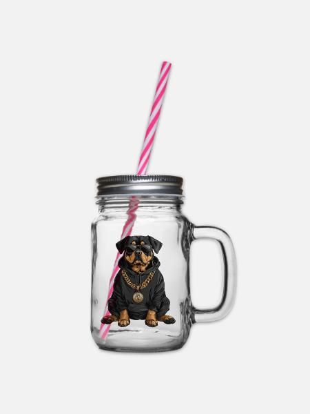 Cooler Rottweiler im Hip-Hop Style - Henkelglas mit Schraubdeckel - Klar