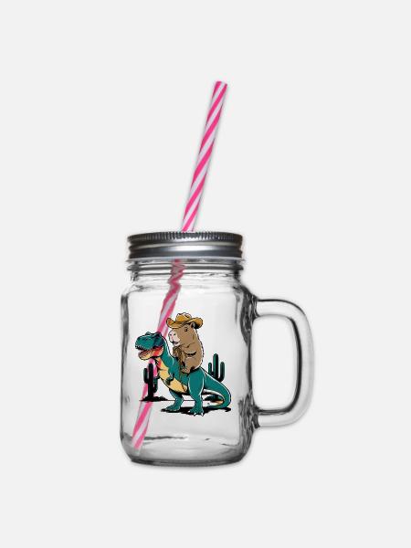 Niedliches Capybara auf Dinosaurier für einen - Henkelglas mit Schraubdeckel - Klar