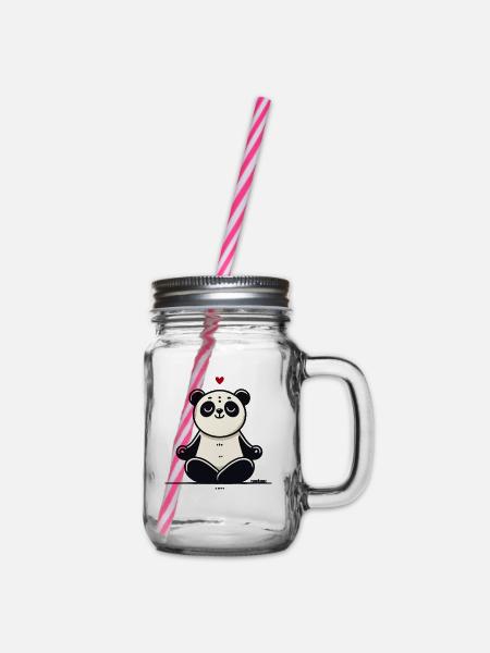 Zen Yoga Panda der Liebe - Henkelglas mit Schraubdeckel - Klar
