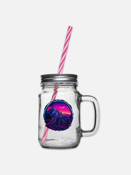 Mountainbike Retrowave - Henkelglas mit Schraubdeckel - Klar