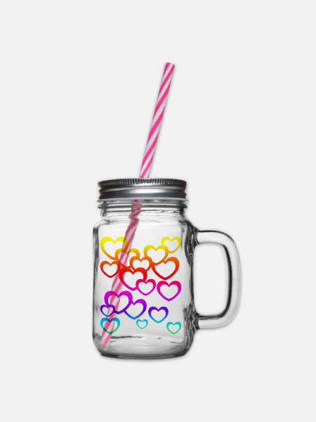 bunte Herzen Farbverlauf Regenbogen Herzsymbol - Henkelglas mit Schraubdeckel - Klar