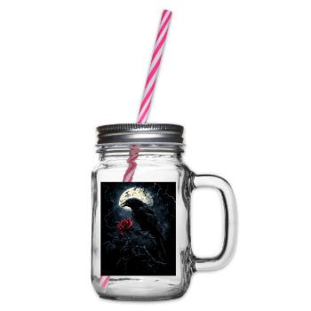 Raven Rose Moon Gloomy Gothic Black Crow - Glass jar with handle and screw cap - clear - Right