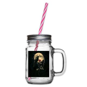 Rabe Rose Mond Düster Gothic Schwarze Krähe - Henkelglas mit Schraubdeckel - Klar - Rechts