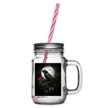 Raven Rose Moon Gloomy Gothic Black Crow - Glass jar with handle and screw cap - clear - Right