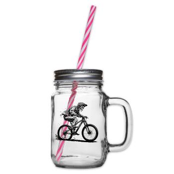 Mountainbike Fahrrad Biken Downhill Sport Abfahrt - Henkelglas mit Schraubdeckel - Klar - Rechts