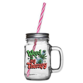 Weed is my therapy - relaxation on prescription - Glass jar with handle and screw cap - clear - Right