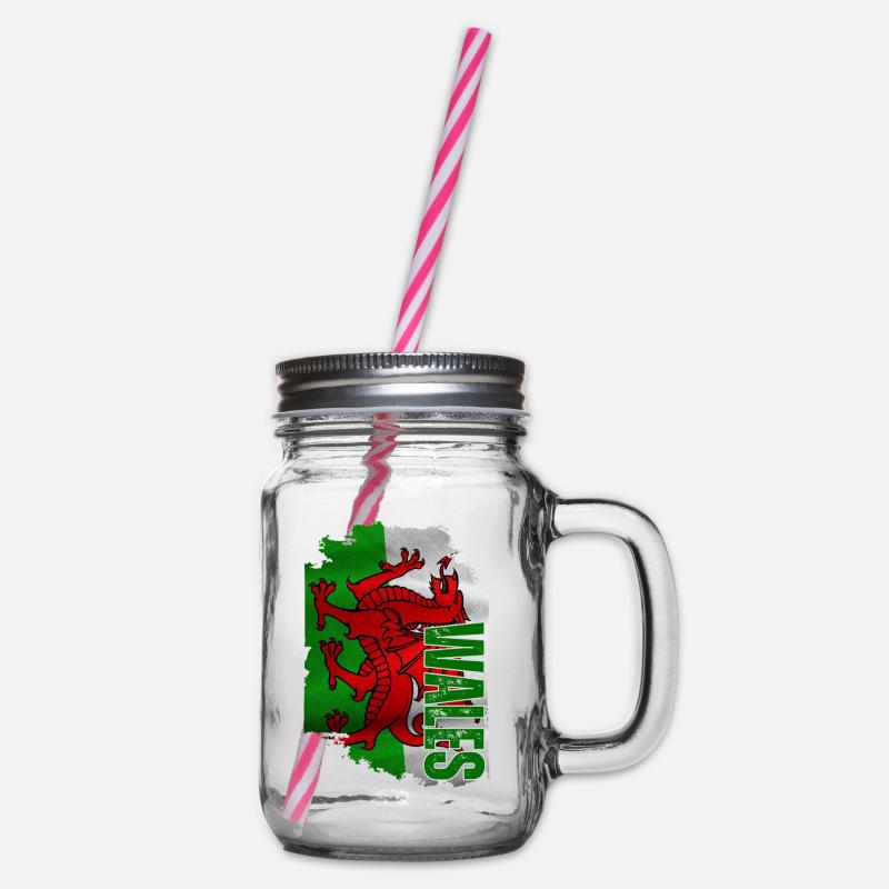 Vertical Welsh flag, Welsh pride - Glass jar with handle and screw cap - clear