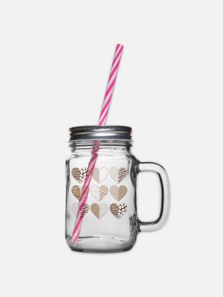 Leopard Muster Herzdesign - Henkelglas mit Schraubdeckel - Klar