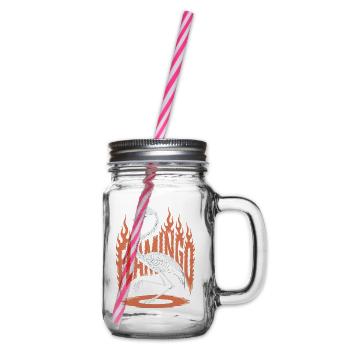 Flamingo Flames Skeleton Halloween - Glass jar with handle and screw cap - clear - Right