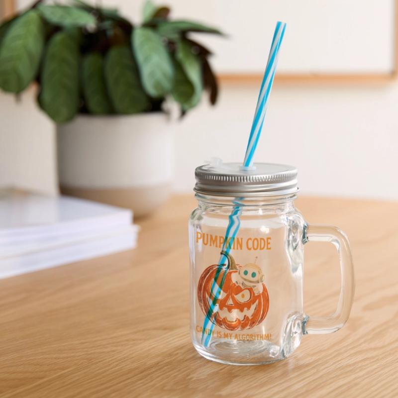 Pumpkin Code: Candy is My Algorithm! Glass jar with handle and screw cap