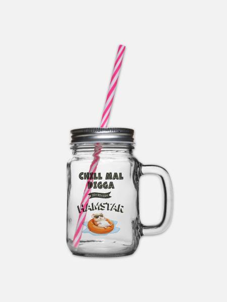 Chill mal Digga – Hamstar Fun Shirt - Henkelglas mit Schraubdeckel - Klar