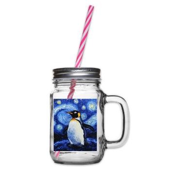 Pinguin Vogel Van Gogh Style Starry Night - Henkelglas mit Schraubdeckel - Klar - Rechts