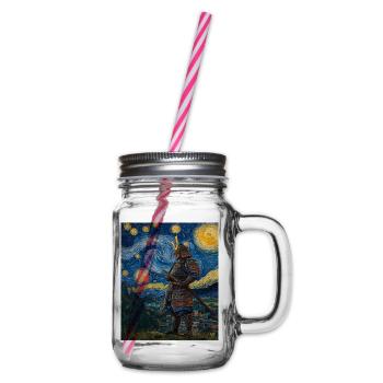 Samurai Japan Van Gogh Style Starry Night - Henkelglas mit Schraubdeckel - Klar - Rechts