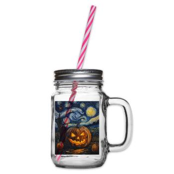 Kürbis Halloween Van Gogh Style Starry Night - Henkelglas mit Schraubdeckel - Klar - Rechts