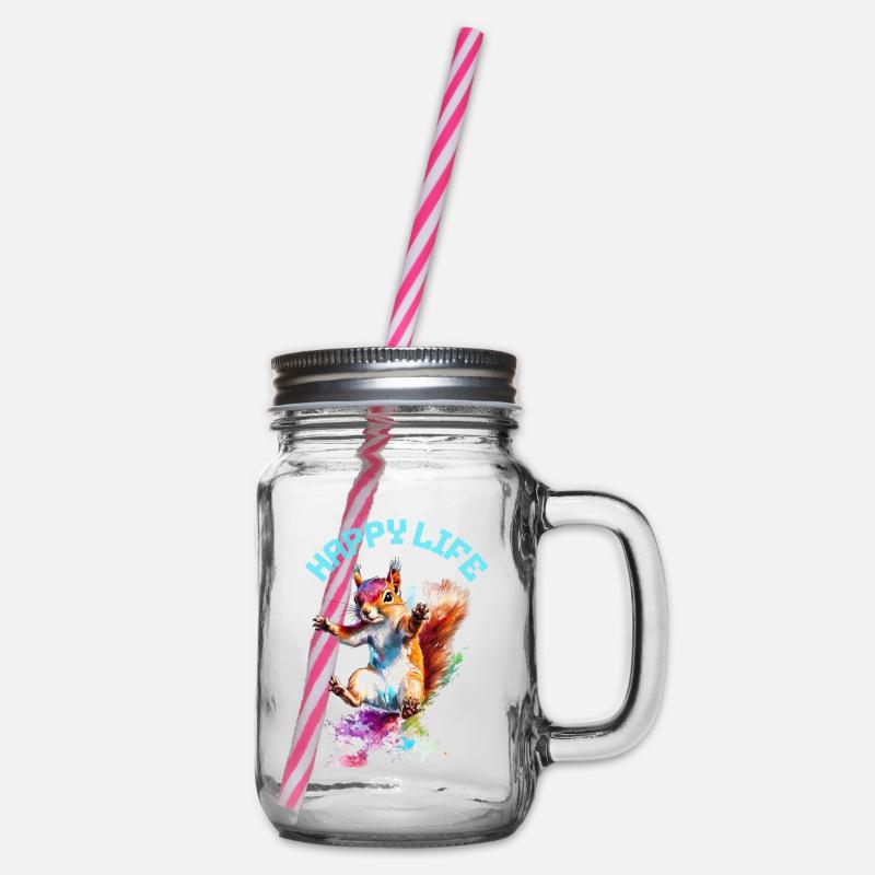 Happy Life Squirrel Design - Bocal à boisson - transparent