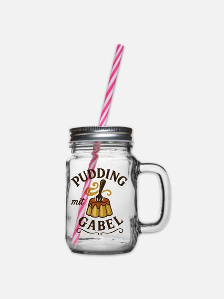 Pudding mit Gabel - Henkelglas mit Schraubdeckel - Klar