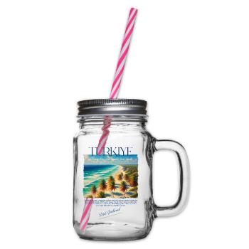 Turkey Bodrum Beach Holiday Design – Visit Bodrum - Glass jar with handle and screw cap - clear - Right