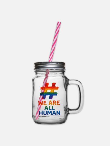 #WeAreAllHuman – Regenbogen Watercolor Design - Henkelglas mit Schraubdeckel - Klar
