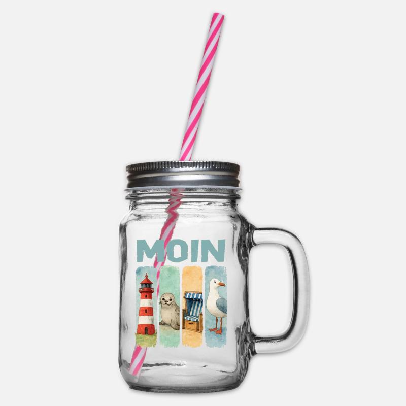 Moin Leuchtturm Robbe Strandkorb Möwe Küste - Henkelglas mit Schraubdeckel - Klar