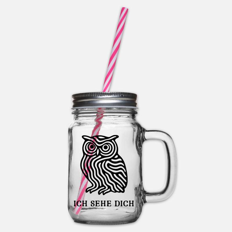 Eule „Ich sehe dich“ – Mystisches Design - Henkelglas mit Schraubdeckel - Klar