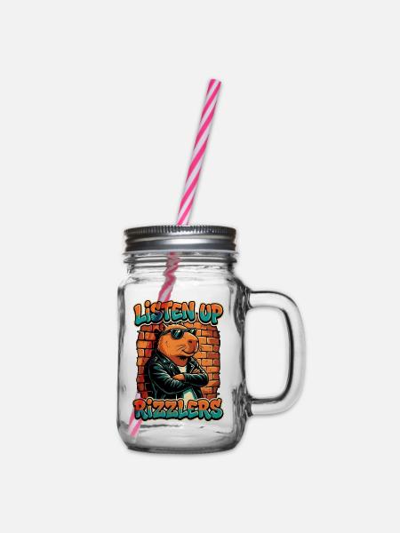 Listen Up Rizzlers Capybara - Henkelglas mit Schraubdeckel - Klar