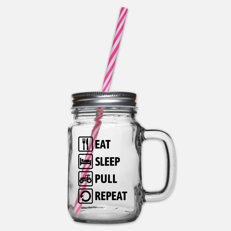 Eat Sleep Pull Repeat - Traktor fahren - Bauer - Henkelglas mit Schraubdeckel - Klar