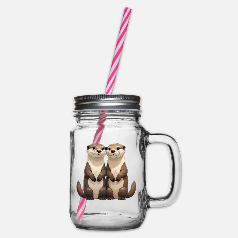 Two cute meerkats - Glass jar with handle and screw cap - clear