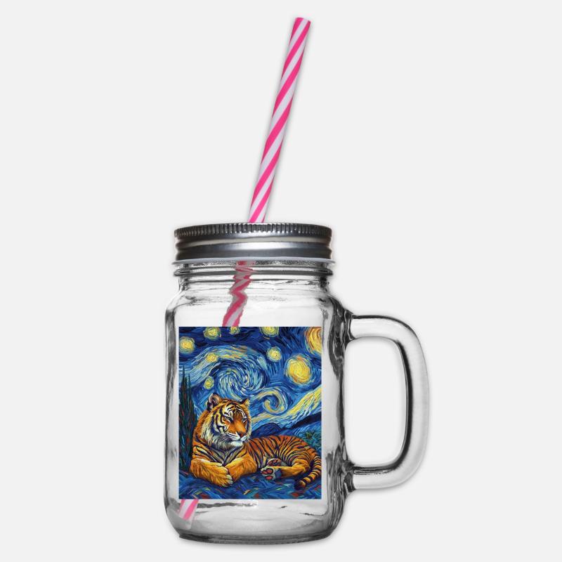 Tiger Van Gogh - Henkelglas mit Schraubdeckel - Klar
