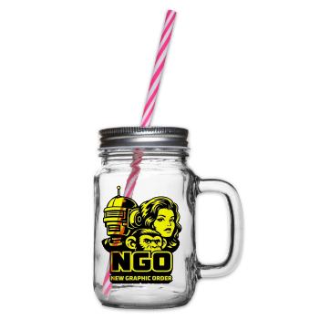 NGO Neon Pop Retro Portraits - Henkelglas mit Schraubdeckel - Klar - Rechts